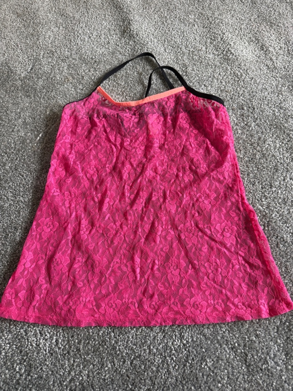 No Boundaries Hot Pink Lace Camisole with Black Straps and Coral Trim